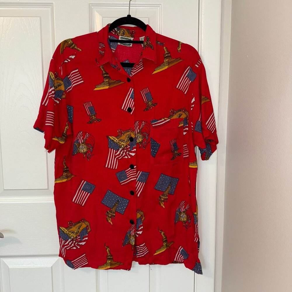 Separate Issue Vintage Men's America USA Patriotic Button-Down Short Sleeve Med‎